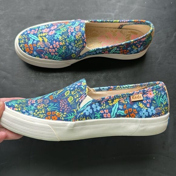 Keds Rifle Paper Co Size 6.5 Shoes Blue Colorful Floral Platform Slip On Sneaker - Picture 4 of 11